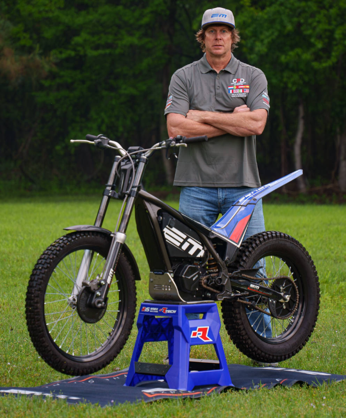 Photo of Geoff Aaron with Electric Motion Trials Bike