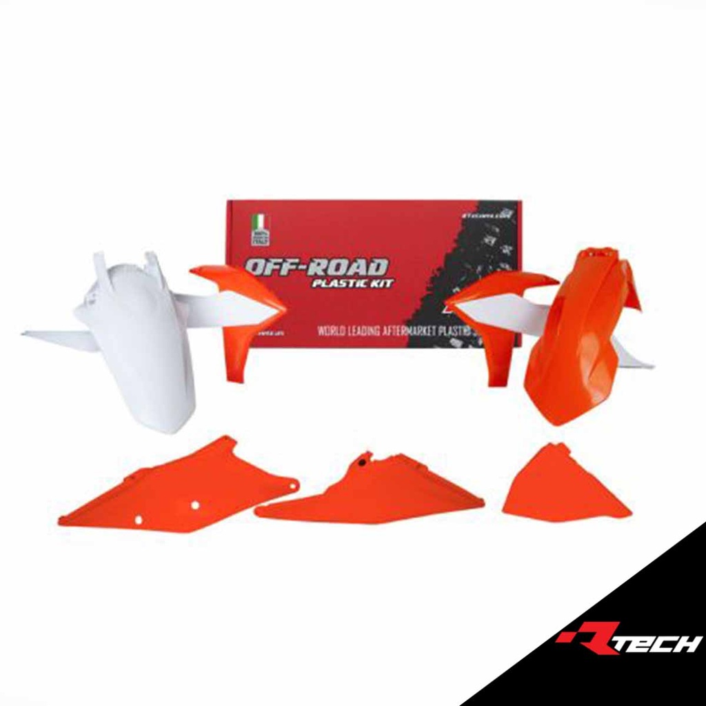 RTech R-KITKTM-OEM-433 Plastic Kit - KTM EXC/EXCF/XC-W/XCF-W Models (2020 to 2023) - 5 PCS with Left Airbox Cover - (K Orange / White)