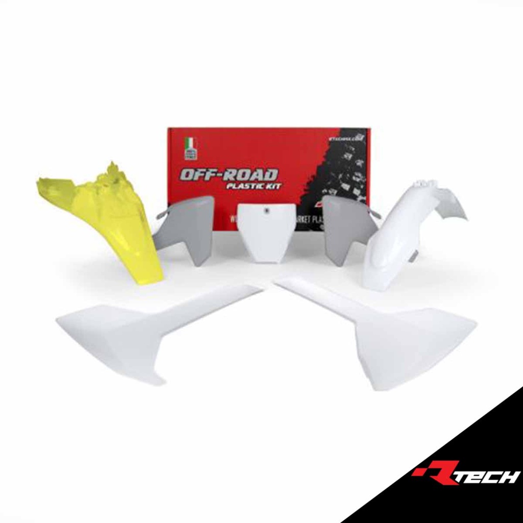 RTech R-KITHSQ-OEM-586 Plastic Kit - Husqvarna TC Models (2018 to 2024) - 5 PCS - (White / Grey / Husqvarna Lemon Yellow)