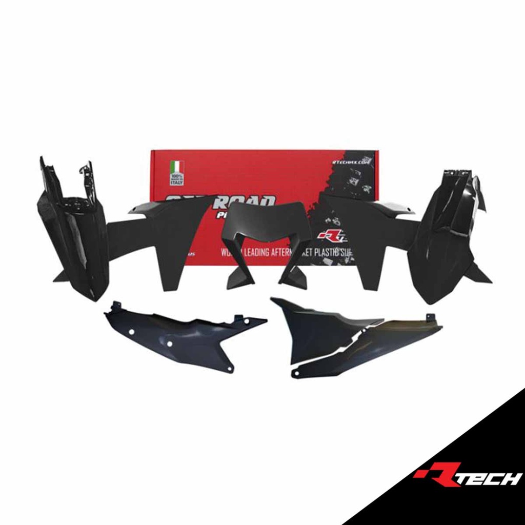 RTech R-KITKTM-NR0-624 Plastic Kit - KTM EXC/EXCF/XC-W/XCF-W Models (2024) - 6 PCS with Left Airbox Cover & Black Headlight Plastic - (Black)