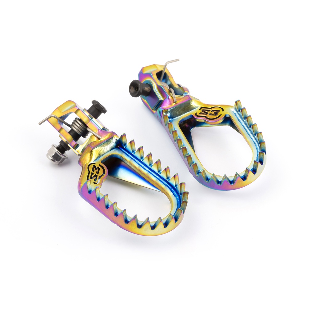 S3 Titanium Punk Footpegs for Beta, GasGas, Husqvarna and KTM Bikes (2020-2025) - (Rainbow Finish)