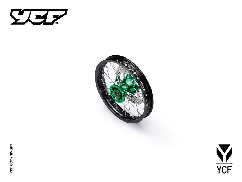 YCF 14" Front Aluminum Wheel with Brake Rotor & Sprocket for Select YCF Bikes (2024-2025) - (Green)