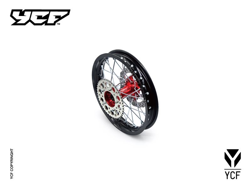 YCF 14" Rear Aluminum Wheel with Brake Rotor & Sprocket for Bigy Bikes (2024-2025) - (Red)