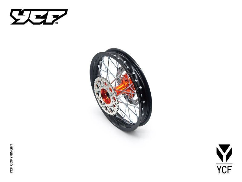 YCF 14" Rear Aluminum Wheel with Brake Rotor & Sprocket for Bigy Bikes (2024-2025) - (Orange)