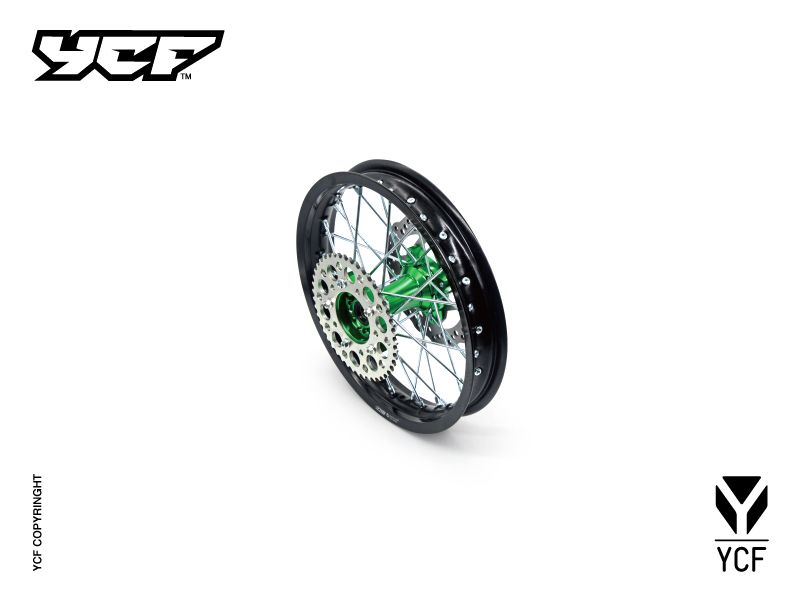 YCF 14" Rear Aluminum Wheel with Brake Rotor & Sprocket for Bigy Bikes (2024-2025) - (Green)