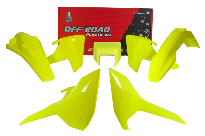 RTech Plastic Kit for Husqvarna TE, FE & TX Big Bikes (2017-2019) - 5 PCS - (Neon Yellow)