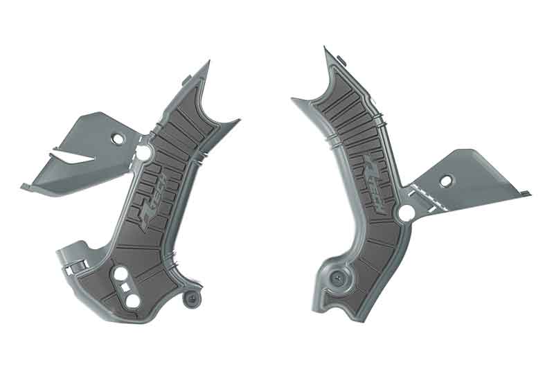 RTech Bi-Material Frame Protectors for Kawasaki KX and KX-X Bikes (2024-2025) - (Grey/Black)