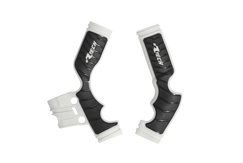 RTech Bi-Material Frame Protectors for GasGas, Husqvarna & KTM 65 Series Bikes (2016-2024) - (White/Black)