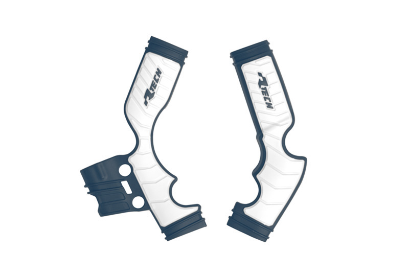 RTech Bi-Material Frame Protectors for GasGas, Husqvarna & KTM 65 Series Bikes (2016-2024) - (Blue/White) 