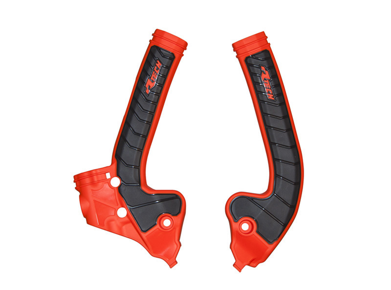 RTech Bi-Material Frame Protectors for GasGas, Husqvarna & KTM 85 Series Bikes (2021-2024) - (KTM Orange/Black)  