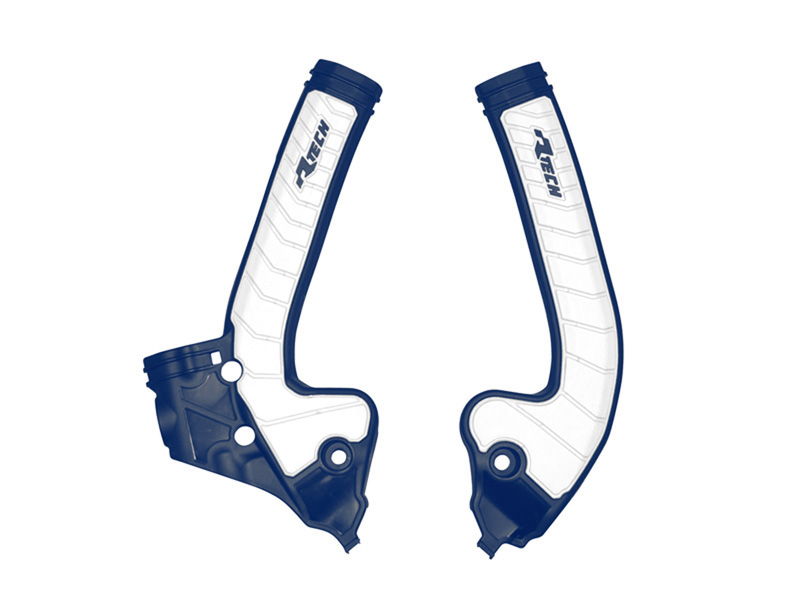 RTech Bi-Material Frame Protectors for GasGas, Husqvarna & KTM 85 Series Bikes (2021-2024) - (Blue/White)