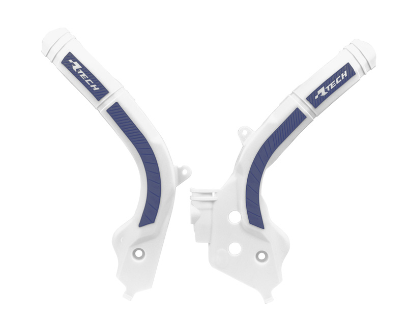 RTech Bi-Material Frame Protectors for Husqvarna Bikes (2016-2023) - (White/Blue)
