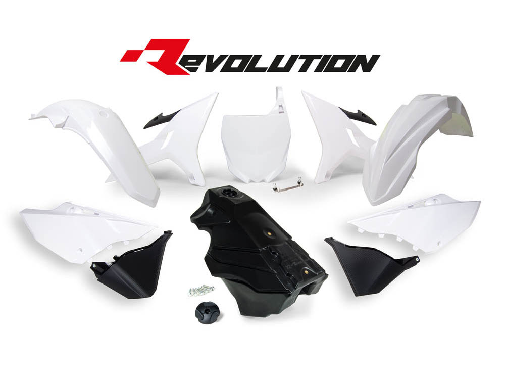 RTech Revolution Plastic Kit for Yamaha Bikes (2002-2022) - 7 PCS - (Black/White)