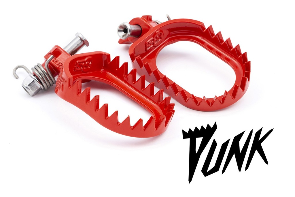 S3 Punk Steel Footpegs for Aprilia, Beta, Fantic, GasGas, Husaberg, Husqvarna, Kove, KTM, Rieju, and Yamaha Bikes (2005–2025) – (Red)