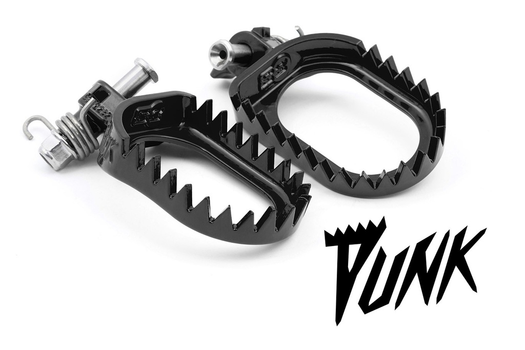 S3 Punk Steel Footpegs for Aprilia, Beta, Fantic, GasGas, Husaberg, Husqvarna, Kove, KTM, Rieju, and Yamaha Bikes (2005–2025) – (Black)