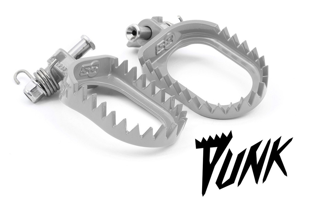 S3 Punk Steel Footpegs for Aprilia, Beta, Fantic, GasGas, Husaberg, Husqvarna, Kove, KTM, Rieju, and Yamaha Bikes (2005–2025) – (Silver)