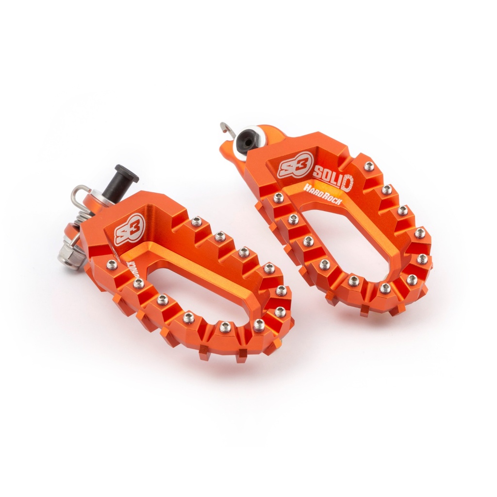 S3 Solid HardRock Enduro Footpegs for Aprilia, GasGas, Husqvarna, Kove, KTM, Sherco & Yamaha Bikes (2008-2025) - (Orange)