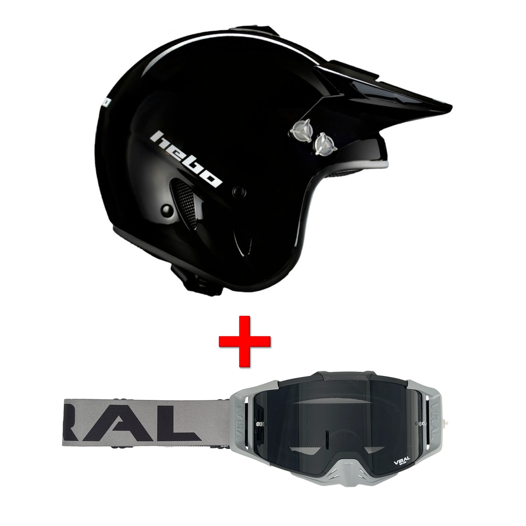 Hebo Zone Classic Mono Helmet + Viral Alpha Goggles Bundle - XL - (Black/Grey)