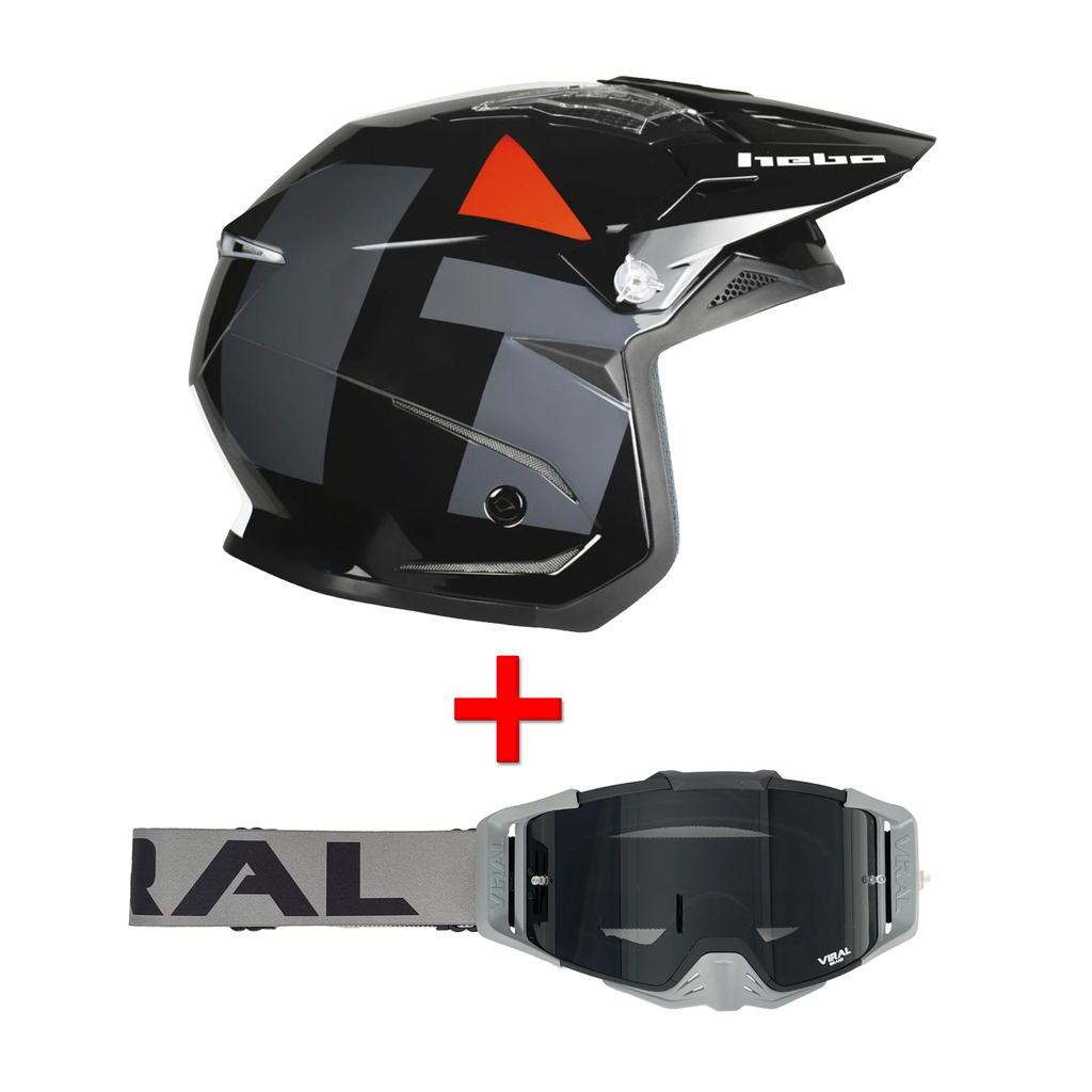 Hebo Zone 5 Helmet + Viral Alpha Goggles Bundle - Large - (Black/Grey)