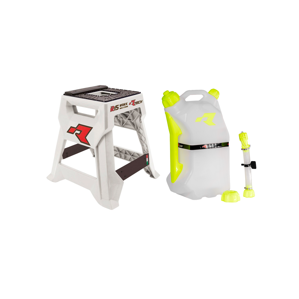 RTech R15 Worx Bike Stand + 4 Gal Gas Can Bundle - White
