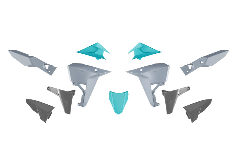 RTech Revolution Plastic Kit for Kove X Pro & Rally 800 Bikes (2024-2025) - 6 PCS - (Grey/Light Blue/Black)