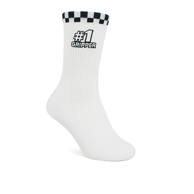 #1 Gripper Adult Crew Socks - White