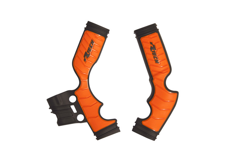 RTech Bi-Material Frame Protectors for KTM SX 65 (2016-2024) - (Black/Orange)