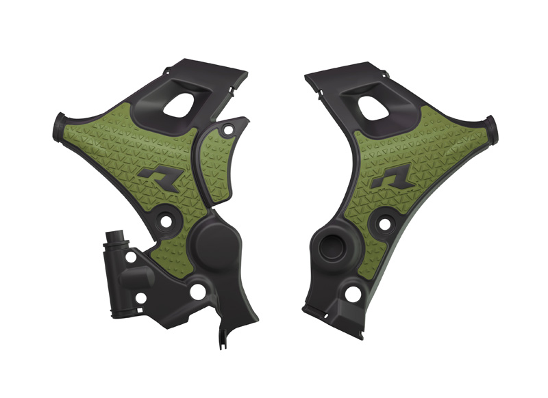 RTech Bi-Material Frame Protectors for Honda Transalp 750 (2023-2026) - (Military Green/Black)