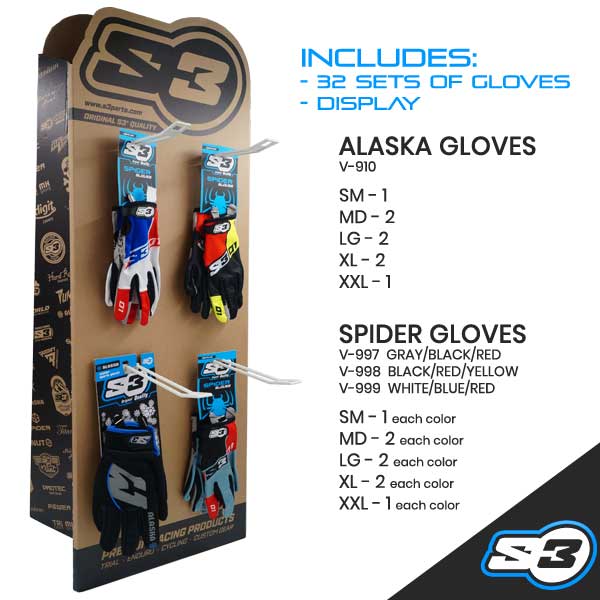 S3 - Display, Gloves, Mix, Spider/Alaska, 32 Pair (Limited Stock)