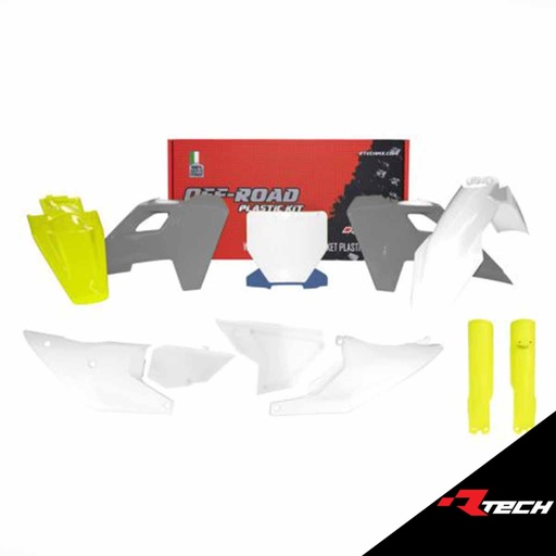 [RTECH-R-KITHSQ-OEM-823] RTech R-KITHSQ-OEM-823 Plastic Kit - Husqvarna FC/FS/TC/TX Models (2022 to 2024) - 8 PCS - (White / Grey / HSQ Lemon Yellow)