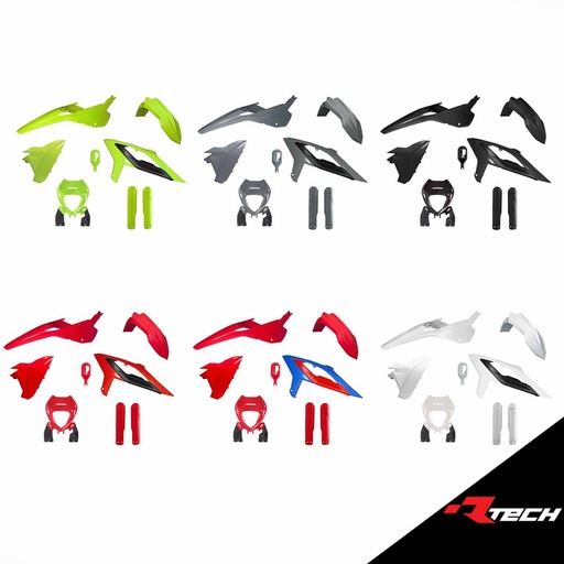 RTech Enduro Full Plastic Kit with Front Headlight Plastic & Factory Wrap Fork Protectors - Beta RR Models (2023 to 2024) - 6 PCS