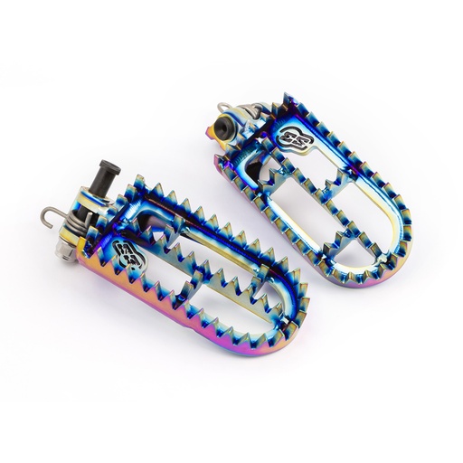 [S3-TAY-450] S3 Punk Titanium Enduro Footpegs for GasGas, Husqvarna, KTM, Sherco & Yamaha Bikes (2008-2025) - (Rainbow Finish)