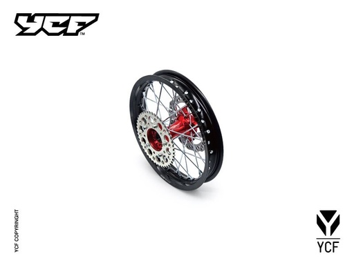 [YCF-YC110-1101-32-RD] YCF 14" Rear Aluminum Wheel with Brake Rotor & Sprocket for Bigy Bikes (2024-2025) - (Red)