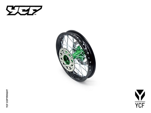 [YCF-YC110-1101-32-GR] YCF 14" Rear Aluminum Wheel with Brake Rotor & Sprocket for Bigy Bikes (2024-2025) - (Green)