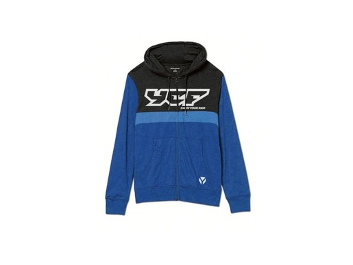 [YCF-SWEAT04BL-S] YCF Zip Hoodie with Logo & "Enjoy Your Ride" Text – Small – (Blue/Black)