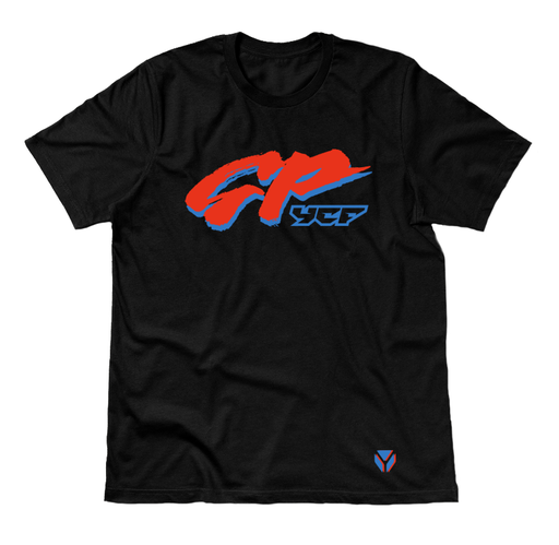[YCF-TSGPBK-L] YCF Men's T-Shirt with "GP" Graphic & YCF Logo – Large – (Black) 