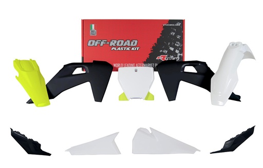 [RTECH-R-KITHSQ-GQ0-599] RTech Plastic Kit for Husqvarna FC, TC, FX, and TX Bikes (2018-2022) - 6 PCS - (Husqvarna Lemon Yellow/White/Black)