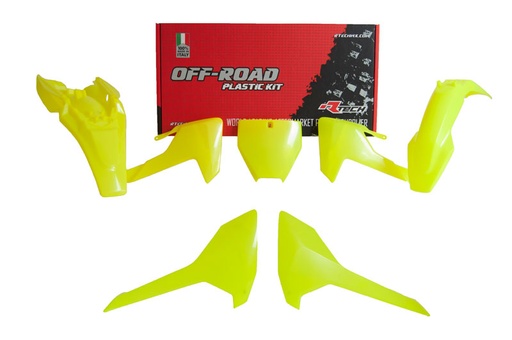 [RTECH-R-KITHSQ-GF0-565] RTech Plastic Kit for Husqvarna TC 65 Bikes (2017-2023) - 5 PCS - (Neon Yellow)
