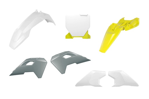 [RTECH-R-KITHSQ-OEM-050] RTech Plastic Kit for Husqvarna TC 50 Bikes (2024-2025) - 6 PCS - (White/Grey/Husqvarna Lemon Yellow) 