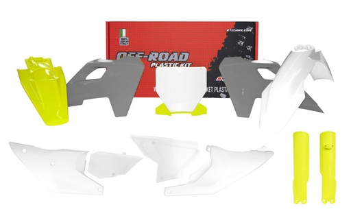 [RTECH-R-KITHSQ-OEM-833] RTech Plastic Kit for Husqvarna Bikes (2025) - 8 PCS - (White/Husqvarna Lemon Yellow/Grey)