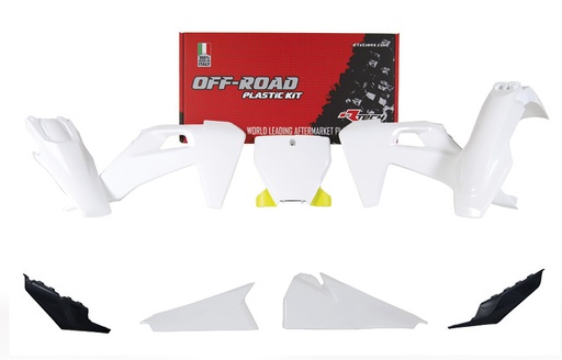 [RTECH-R-KITHSQ-OEM-529] RTech Plastic Kit for Husqvarna FC, TC, FX, and TX Bikes (2018-2022) - 6 PCS - (White/Husqvarna Lemon Yellow)