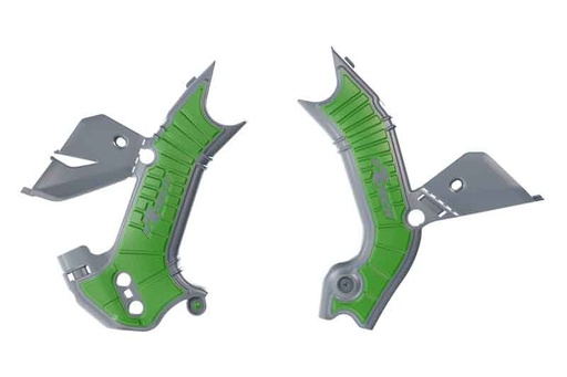 [RTECH-R-PRTKX0GRVE1] RTech Bi-Material Frame Protectors for Kawasaki KX and KX-X Bikes (2024-2025) - (Grey/KX Green) 