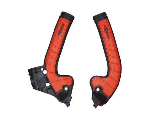 [RTECH-R-PRTKTMNRAR5] RTech Bi-Material Frame Protectors for GasGas, Husqvarna & KTM 85 Series Bikes (2021-2024) - (Black/KTM Orange) 