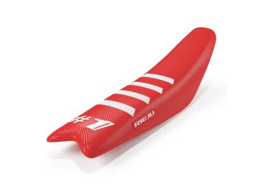 [RIEJU-0/000.040.9121] Rieju Ribbed Seat Cover for MR Series Bikes (2021-2025) - (Rieju Red/White)
