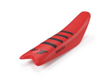 [RIEJU-0/000.040.9120] Rieju Ribbed Seat Cover for MR Series Bikes (2021-2025) - (Rieju Red/Black)