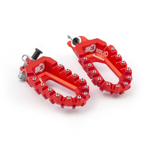[S3-ESO-700-R] S3 Solid HardRock Enduro Footpegs for Aprilia, GasGas, Husqvarna, Kove, KTM, Sherco & Yamaha Bikes (2008-2025) - (Red)
