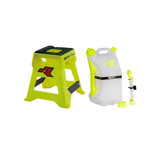 [CPD-CAVMX0015GF-GASCAGI0017] RTech R15 Worx Bike Stand + 4 Gal Gas Can Bundle - Neon Yellow