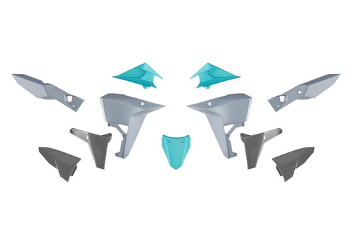 [RTECH-R-KITKOV-GR2-025] RTech Revolution Plastic Kit for Kove X Pro & Rally 800 Bikes (2024-2025) - 6 PCS - (Grey/Light Blue/Black)